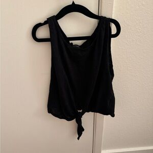 Olivaceous Black Tie-Front Tank Top